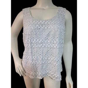 Dressbarn Woman White Lace‎ Sequin Shell Top Sleeveless Blouse Size 24